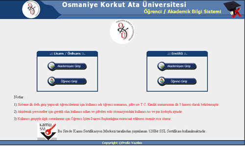 osmaniye korkut ata universitesi obs girisi ogrenci bilgi sistemi